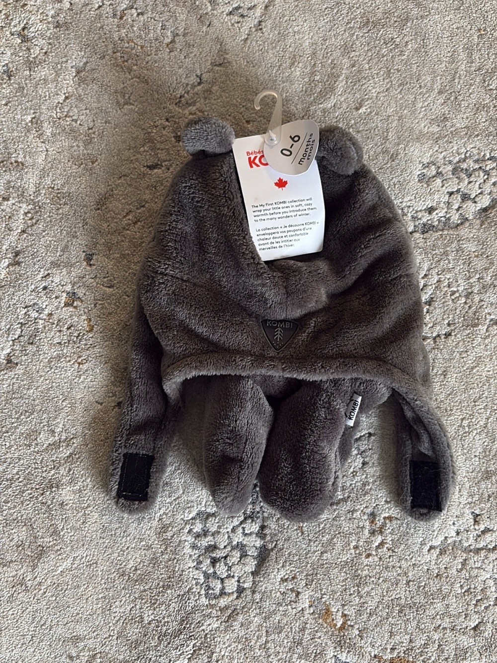 KOMBI Grey Plush Earflap Baby Hat - Kids Accessories